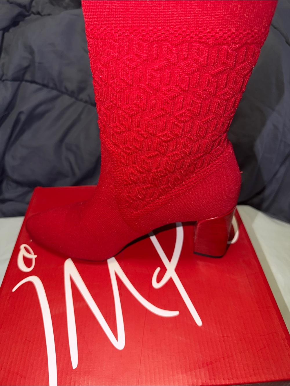 Impo Red Knit Sculpted Block Heel Ankle Boot - Picture 7 of 8